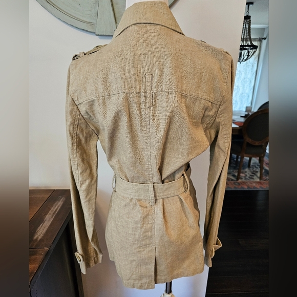 Old Navy Vintage Y2K •Size Small• Belted Linen Blend Pea Coat Tan - Picture 4 of 8